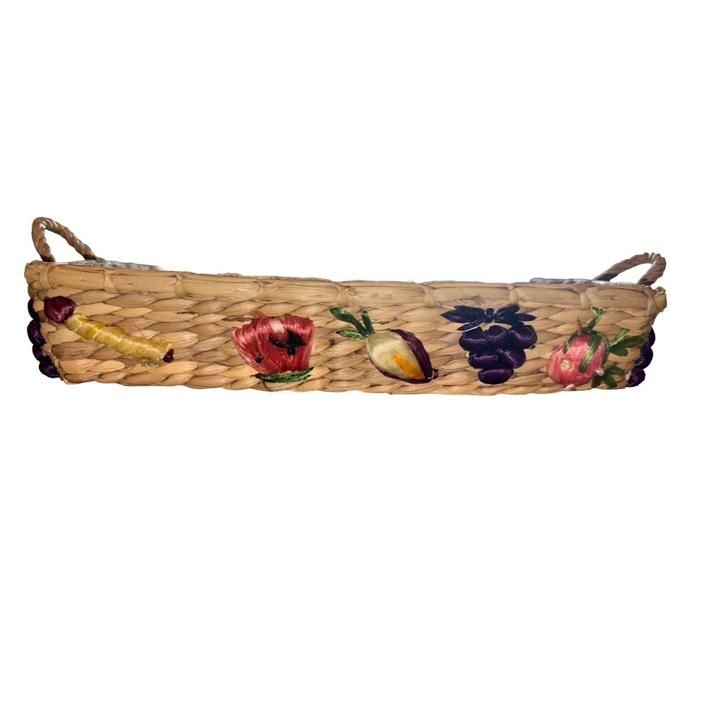 Pyrex Casserole Wicker Raffia Lined Basket Fruit Vegetables Cottage Core Vtg